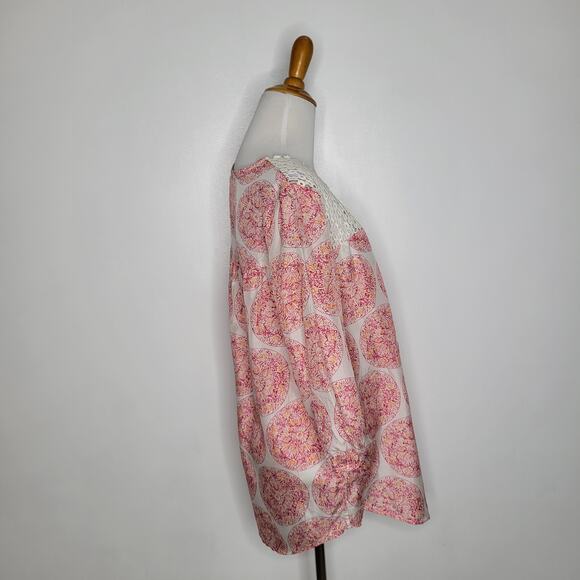 Calypso St. Barth Target Silk Blouse Crochet Pink Medallion Women Medium - Picture 3 of 13